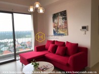 Three bedrooms apartment with red sofa in Masteri Thao Dien for rent