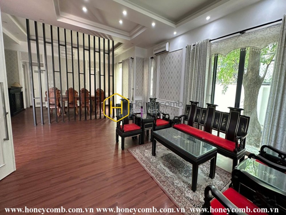 Well - organized design in Retro Style villa for rent at Riviera An Phu