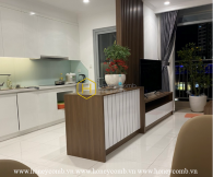 A Vinhomes Central Park apartment for rent with wooden brown and elegant white accents