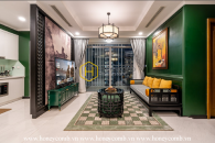 Beautiful apartment in Vinhomes Central Park with high-end interiors influenced by Indochine design.