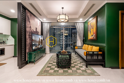 Beautiful apartment in Vinhomes Central Park with high-end interiors influenced by Indochine design.