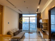 Relax with an airy city view in the wooden furnished Vinhomes Central Park apartment for rent