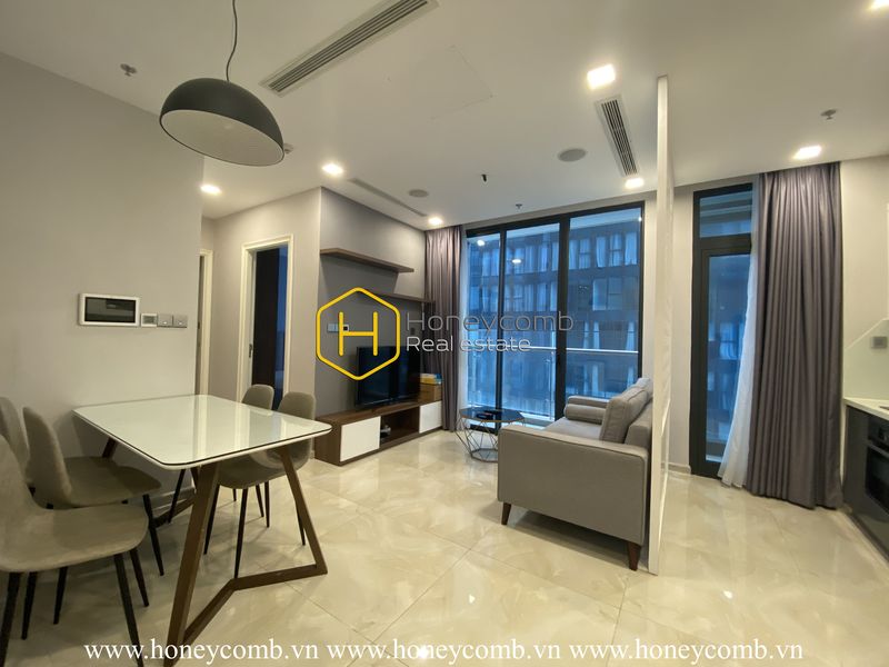 Feel the warmth and coziness in this rustic apartment for rent in Vinhomes Golden River
