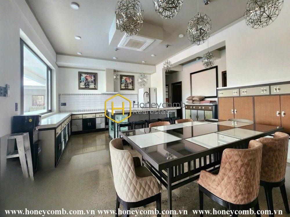Splendid villa with elegant wooden interior for rent in Nguyen Van Huong